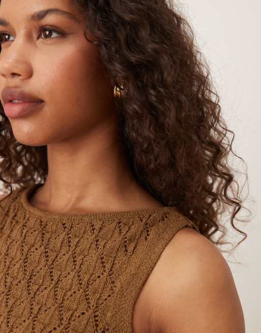 AWARE crochet knit tank top in brown, 3 of 4