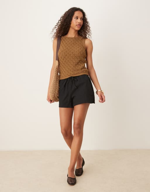 AWARE crochet knit tank top in brown, 4 of 4