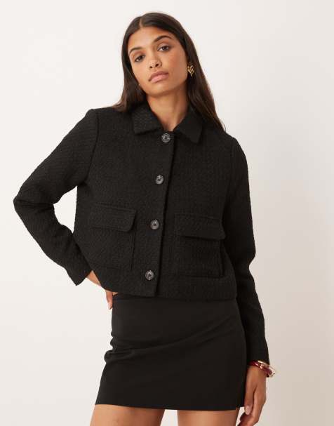 AWARE boucle button front trophy jacket in black