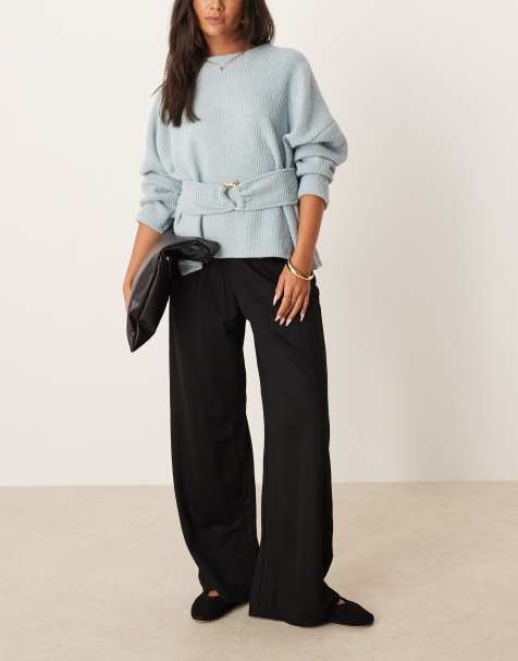 AWARE pleat front wide leg trousers in black
