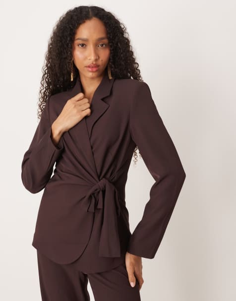 AWARE tie side tailored blazer co-ord in chocolate