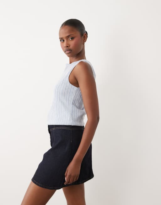 AWARE - Denim mini rok met naaddetail in donkerblauw, 5 van 5