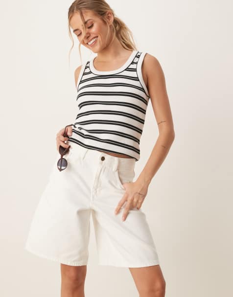 AWARE - Denim short met hoge taille in ecru - view 1
