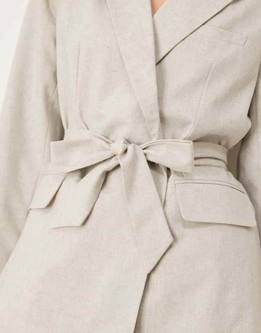 AWARE double breasted belted blazer in light gray - part of