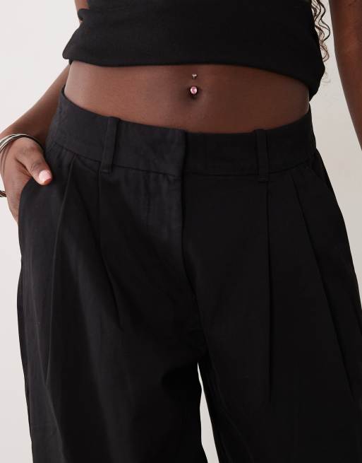 AWARE double pleat front barrel leg pants in black, 4 of 5