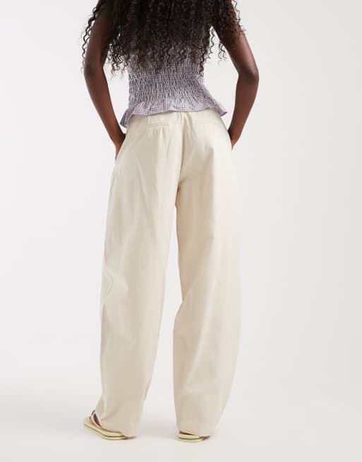 AWARE double pleat front barrel leg pants in ecru, 2 of 5