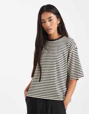 AWARE drop shoulder T-shirt in black stripe-Multi