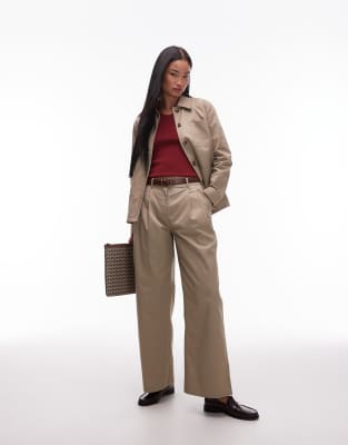 AWARE - Elegante Hose in Stein mit Bundfalten und weitem Bein, Kombiteil-Neutral