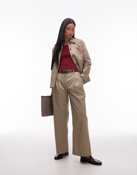 AWARE – Elegante Hose in Stein mit Bundfalten und weitem Bein, Kombiteil - view 1