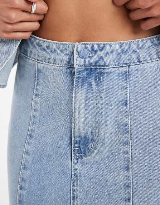 AWARE - Enkellange rok met naad aan de voorkant in lichtblauw denim, 2 van 5