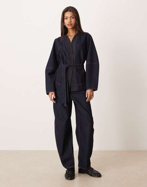 AWARE Eveline high waist barrel leg jeans co-ord in raw indigo blue