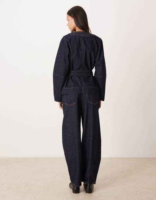 AWARE Eveline high waist barrel leg jeans in raw indigo blue (Part of a set), 2 of 5