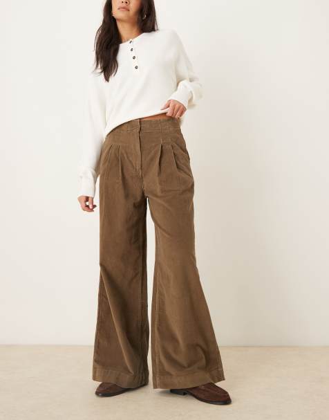 AWARE extra wide leg pleat front corduroy trousers in teak - view 1