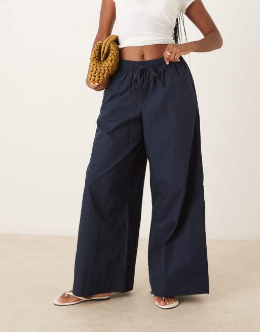 AWARE extreme wide leg tie waist pants in navy, 3 of 5