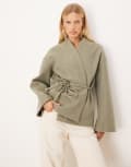 [AWARE] AWARE felted kimono style jacket in tea green L Tea