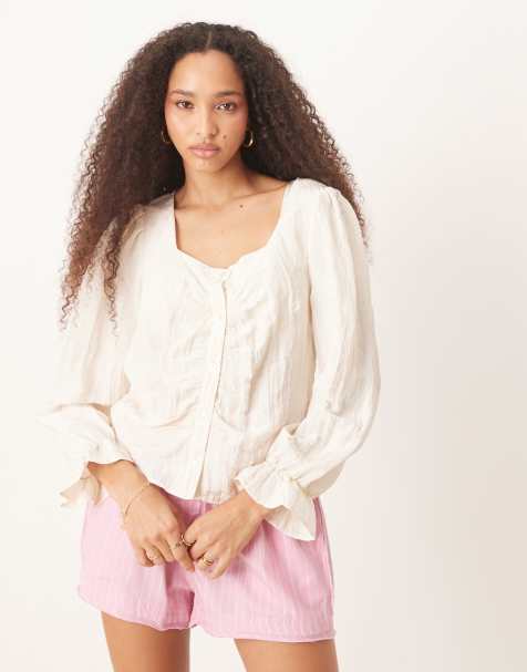 AWARE - Gekreukte blouse met blousonmouwen in crème - view 1