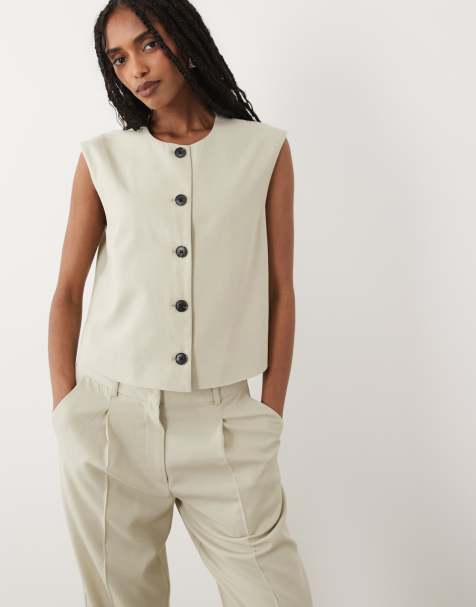 AWARE - Gilet de tailleur d'ensemble court ajusté - Crème - view 1