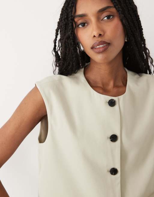 AWARE - Gilet de tailleur d'ensemble court ajusté - Crème, 3 de 4
