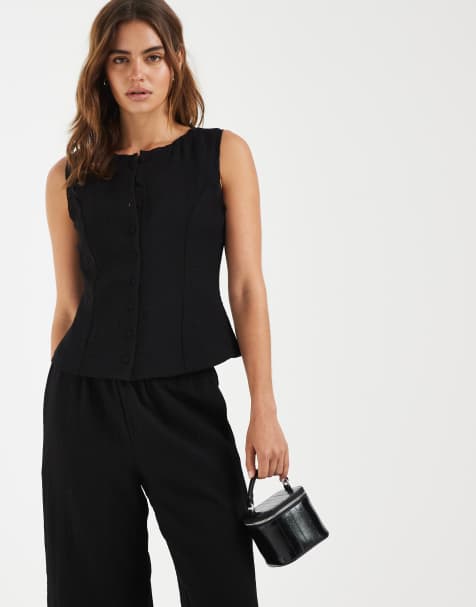 AWARE - Gilet de tailleur d'ensemble texturé avec bords en dentelle - Noir - view 1