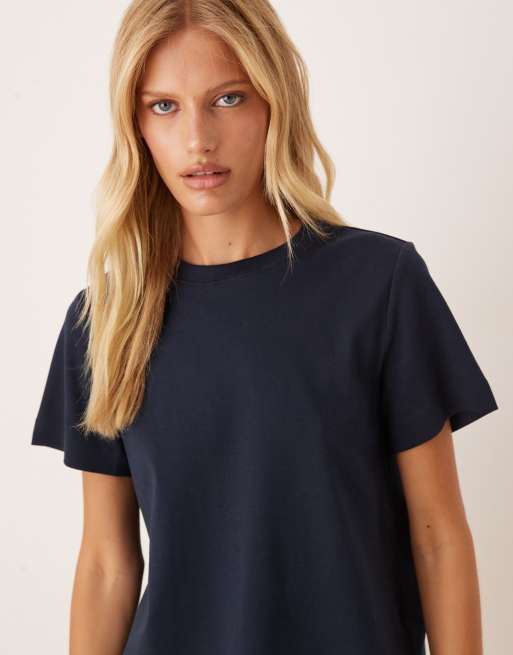 AWARE – Granatowy gruby T-shirt o pudełkowym kroju, 3 z 4