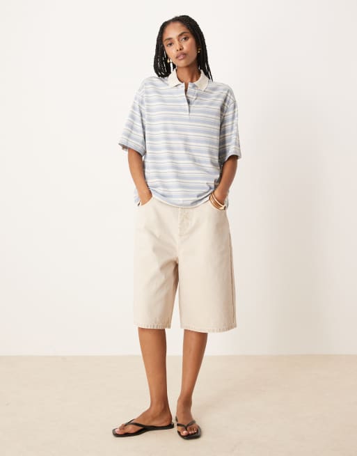 AWARE half sleeves polo top in dusty blue stripes, 2 of 4
