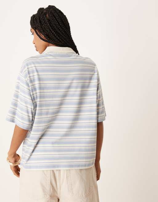 AWARE half sleeves polo top in dusty blue stripes, 4 of 4