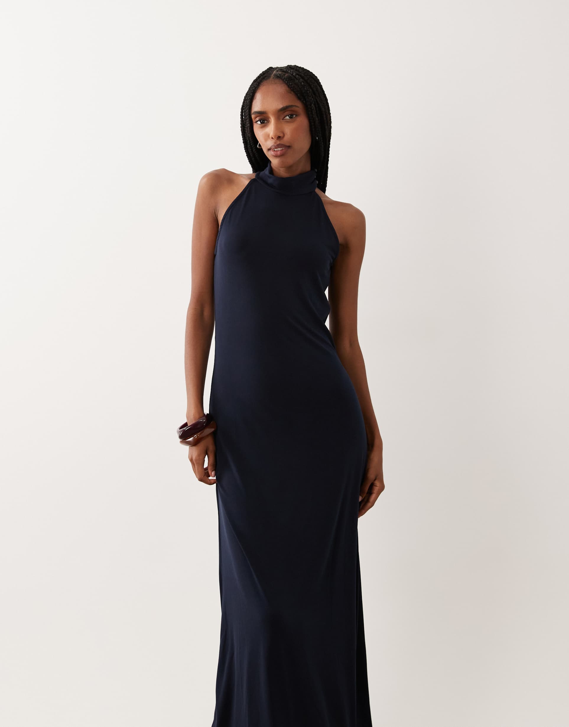aware halterneck jersey maxi dress in navy