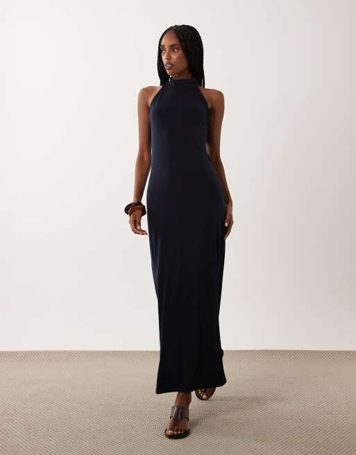 AWARE halterneck jersey maxi dress in navy, 2 of 4