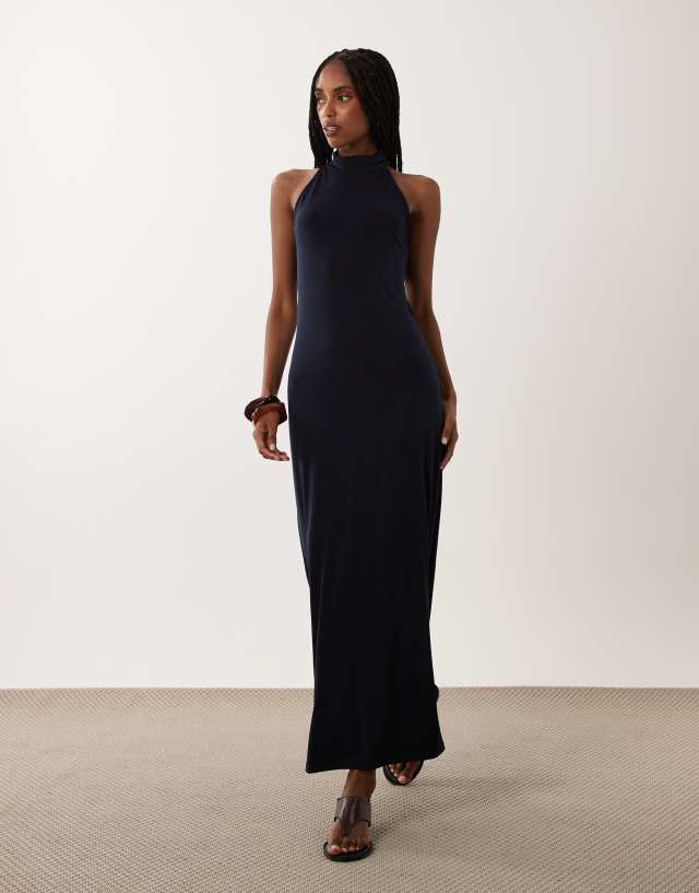 navy jersey maxi dress AWARE - Halterneck - Women - Polyester/Spandex - XXS Collection:
