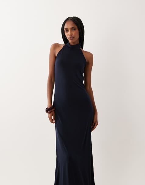 AWARE halternek jersey maxi jurk in navy - view 1