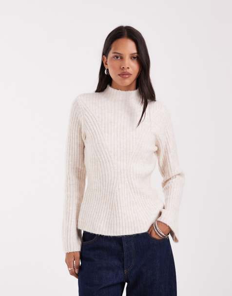 AWARE high neck rib detail jumper in cream - view 1