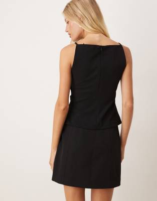 Aware High Neck Structured Cami Top With Ruched Side Detail In Black