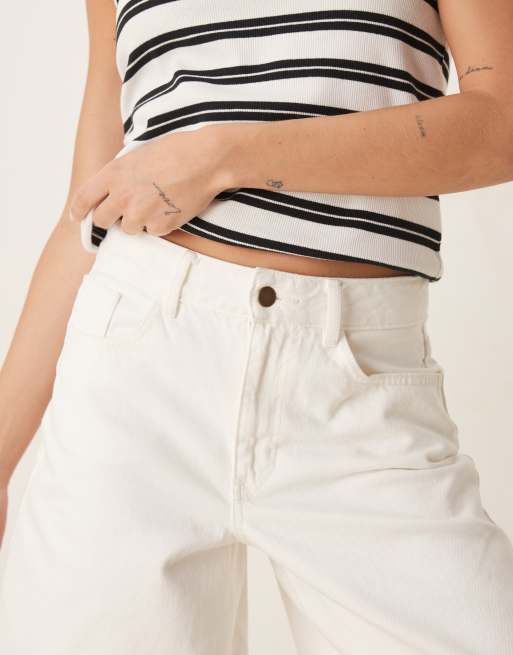 AWARE high rise denim jorts in ecru, 3 of 5