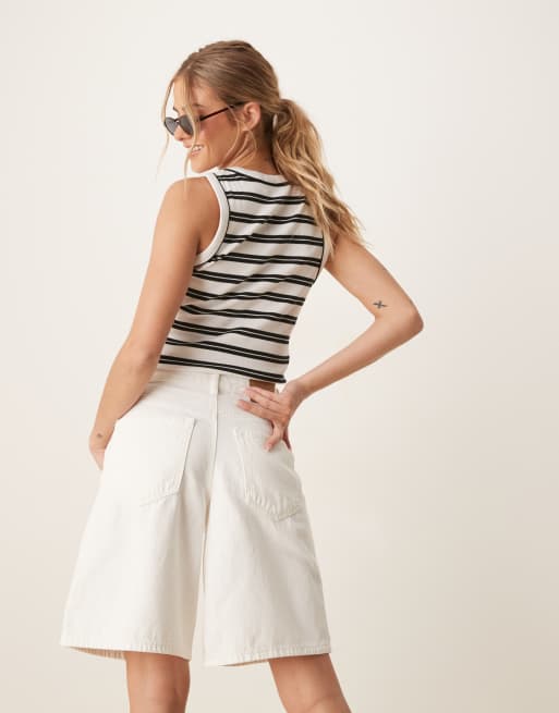 AWARE high rise denim jorts in ecru, 4 of 5
