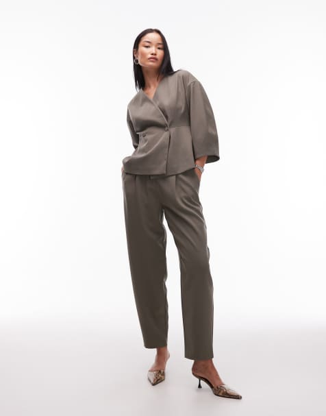 AWARE high waist barrel leg tailored pants in covert green - part of a set - view 1