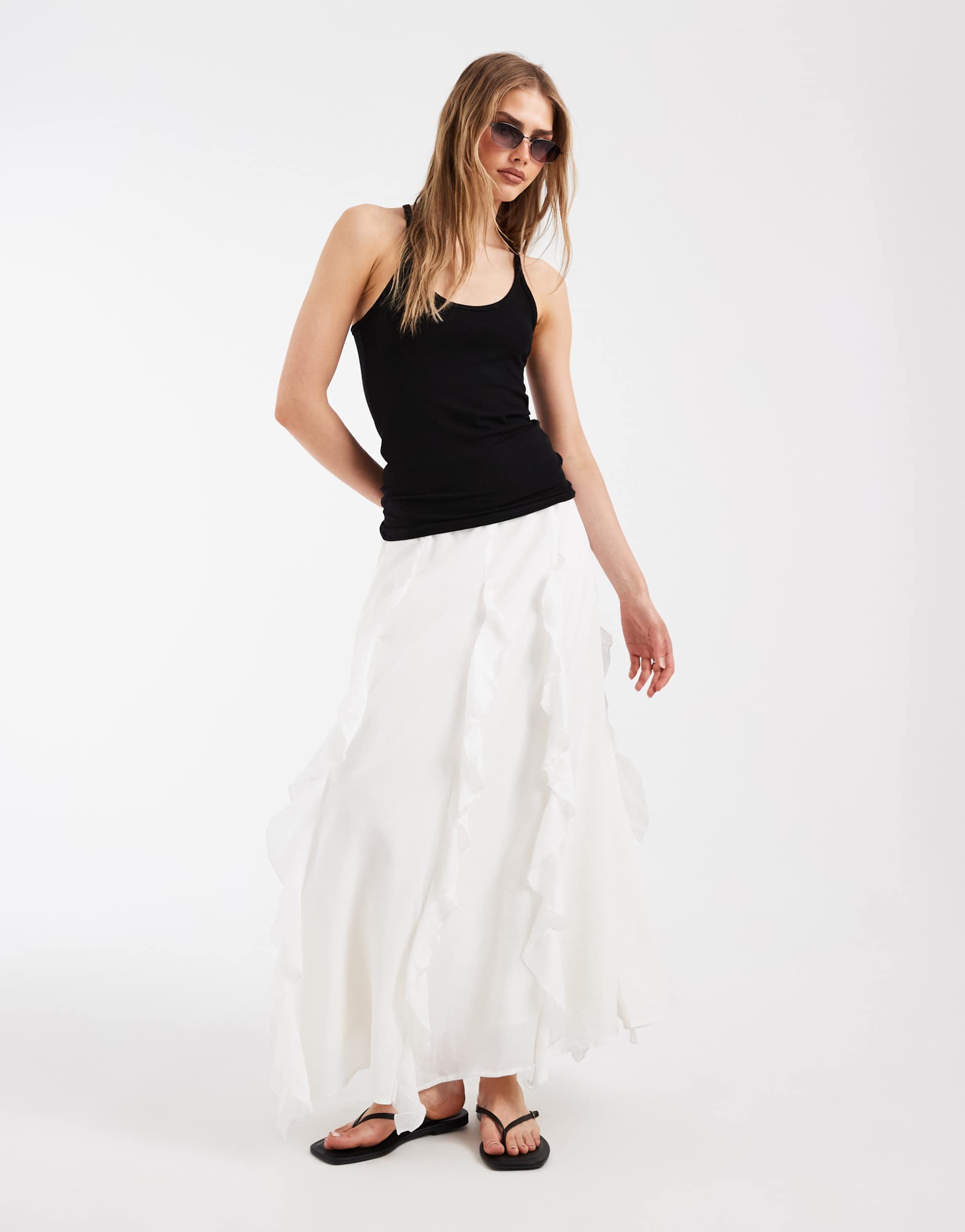 aware high waist boho maxi skirt with ruffle detailing in cream