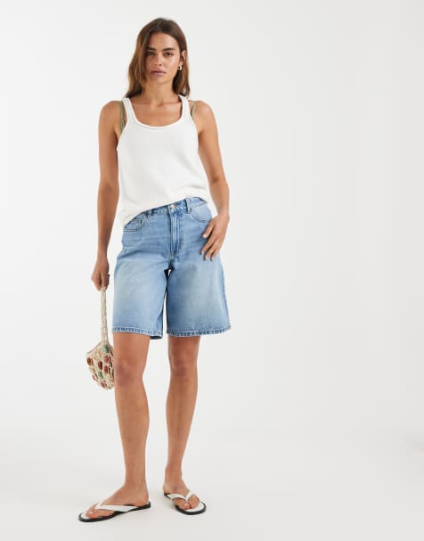 AWARE high waist denim bermuda shorts in light blue denim - view 1