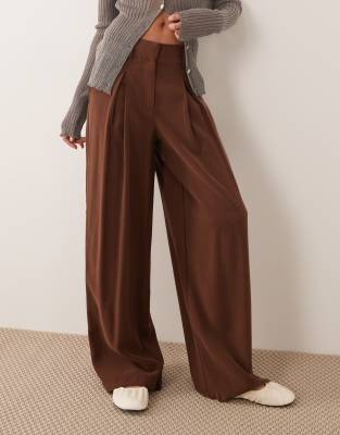 Aware High Waist Pleat Front Pants In Brown
