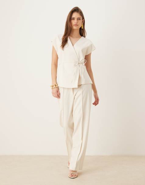 AWARE high waist wide leg pants in cream (part of a set) - view 1