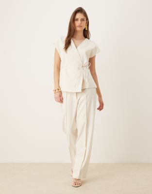 AWARE AWARE high waist wide leg trouser co-ord in cream-White