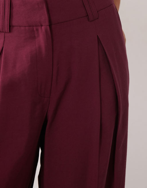 AWARE high waisted pleat front pants in burgundy, 5 of 5