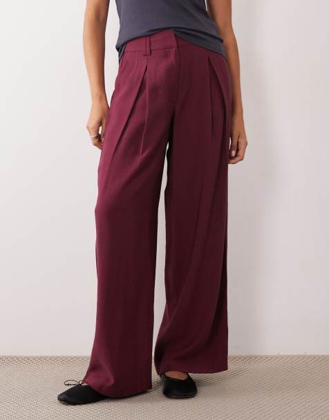 AWARE high waisted pleat front trousers in burgundy - view 1