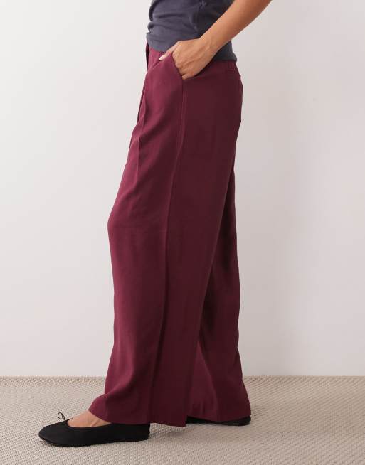 AWARE high waisted pleat front trousers in burgundy, 2 of 5