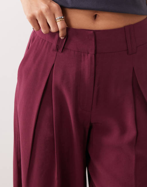 AWARE high waisted pleat front trousers in burgundy, 4 of 5