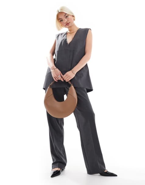AWARE high waisted tailored pants in dark gray - part of a set - view 1