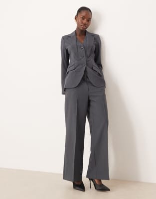 AWARE - Hochwertige, elegante Hose in Dunkelgrau meliert mit weitem Bein, Kombiteil