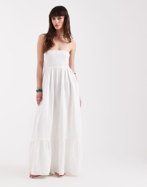 AWARE - Hvid bandeau-maxikjole med boho design - view 1