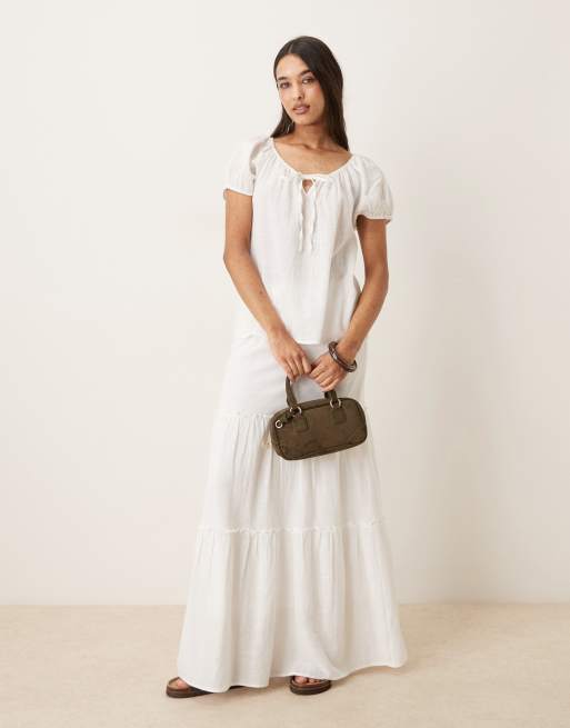 AWARE - Hvid kortærmet boho bluse med bindebåndsdetalje, 4 af 4