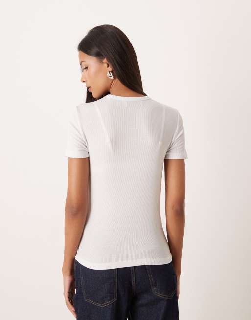 AWARE - Hvid ribstrikket T-shirt, 3 af 4
