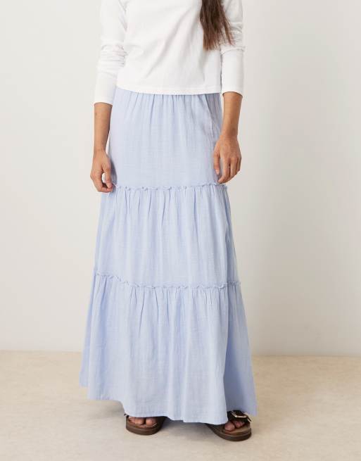 AWARE – Jasnoniebieska warstwowa spódnica maxi z podwyższonym stanem w stylu boho, 2 z 5